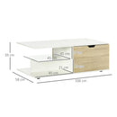 Tavolino da Caffè  106x58x39 cm con Cassetti e Ripiano in Vetro in Truciolato Bianco