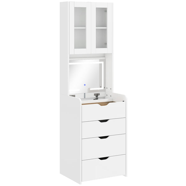 sconto Toeletta Trucco con Specchio Illuminato e Sgabello Luce Regolabile Cassetti e Armadietto in MDF Bianco