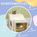 Tunnel per Gatti Pieghevole 98x30x30 cm con Tiragraffi in Peluche e Sisal Crema  