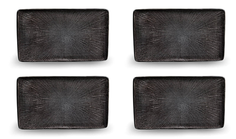Set 4 Piatti Rettangolari 30x18x2,5 cm in Gres Kaleidos Sirius Neri