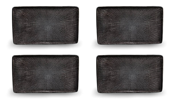 acquista Set 4 Piatti Rettangolari 30x18x2,5 cm in Gres Kaleidos Sirius Neri