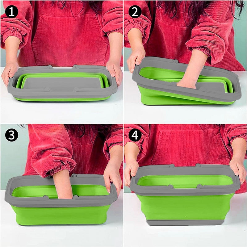 Bacinella Contenitore Salvaspazio 9 Litri Pieghevole Multiuso con Manici Verde