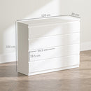 Cassettiera 8 Cassetti 120x39x100 cm con Maniglie Scanalate in Legno Bianco  