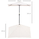 Mezzo Ombrellone da Giardino Mezzaluna 230 x130x245 cm con Apertura a Manovella Crema
