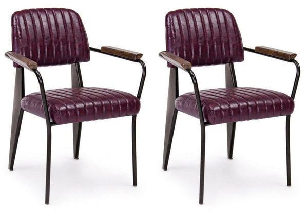 sconto Set 2 Sedie Imbottite 60x63x81 cm Nelly in Ecopelle Bordeaux Vintage