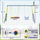 Set Altalena da Giardino 4 in 1 per Bambini 3-8 Anni con 2 Altalene Canestro e Porta da Calcio Multicolore      