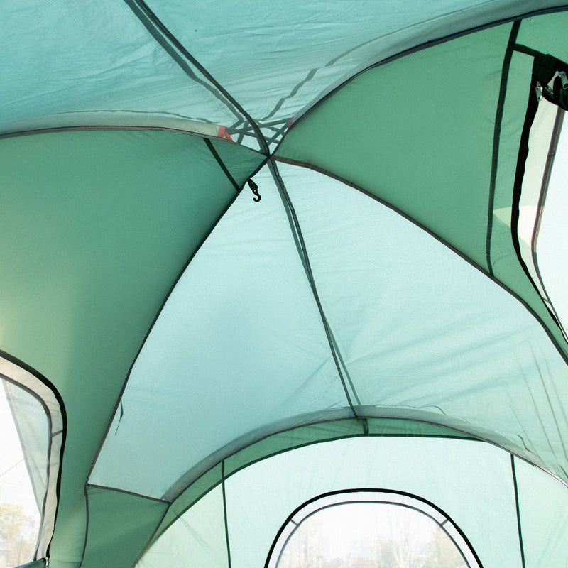 Tenda da Campeggio Idrorepellente 455x230x180 cm 6 Posti con Protezione UV e Pali in Fibra di Vetro Verde  