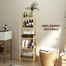 Scaffale Bagno 43,5x31,5x142 cm  a 5 Ripiani Regolabili in Bambù   