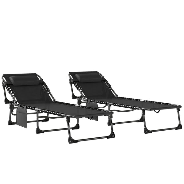 Set 2 Lettini Prendisole da Giardino 57x200x38 cm Pieghevoli e Reclinabili su 5 Livelli con Cuscini in Texteline Nero online