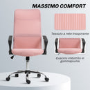 Sedia Ergonomica da Ufficio Girevole 63x65x109-119 cm con Schienale a Rete Rosa   