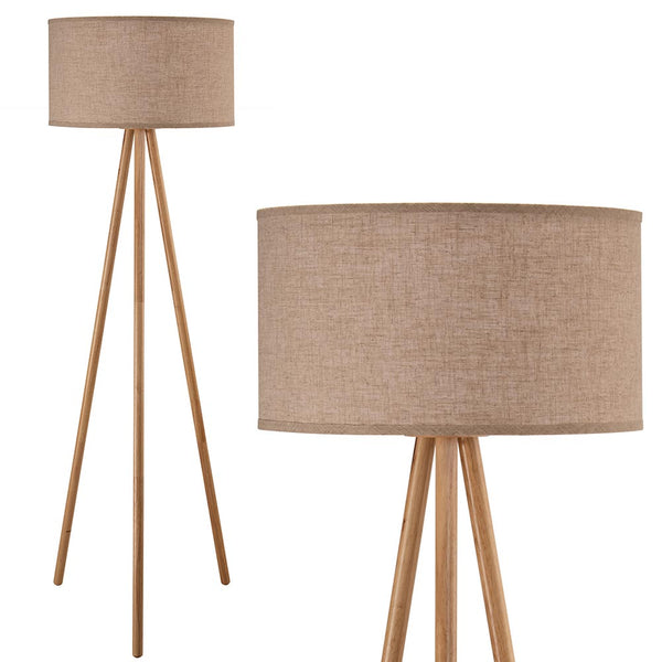 Lampada Piantana Terra Design Moderno in Legno Paralume Tessuto Luce E27 Beige acquista