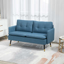 Divano 2 Posti 139x68x80 cm con Cuscini Imbottiti e Gambe in Acciaio  in Tessuto  Blu Scuro