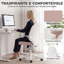Sedia da Ufficio 60,5x54x89-99 cm in Rete con Braccioli Ribaltabili Altezza Regolabile e Ruote Rosa e Bianco      