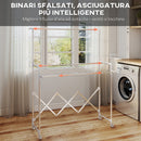 Stendibiancheria Pieghevole con 3 Barre Regolabili Ruote Girevoli e Struttura in Acciaio Inox Argento      