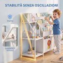 Libreria Montessoriana per Bambini 3-8 Anni 93x30x76 cm con 3 Ripiani in Tessuto Scomparti e Cassetto in Metallo e Truciolare Bianco      
