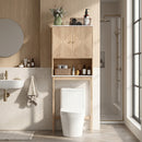 Mobile Sopra WC 66x25x168 cm con Armadietto a 2 Ante Ripiano Aperto e Barra Inferiore in MDF Rovere      