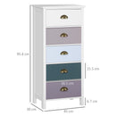 Mobile Cassettiera con 5 Cassetti Colorati Comò Alto e Salvaspazio in MDF Multicolore Blu      