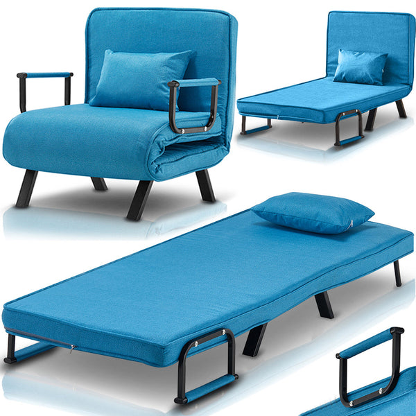 acquista Poltrona Letto Reclinabile Chaise Lounge con Seduta Imbottita Convertibile Blu
