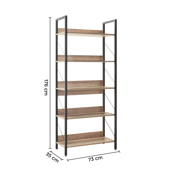 sconto Libreria in Legno 73x176x35 cm Scaffale 5 Ripiani per Ufficio Rovere