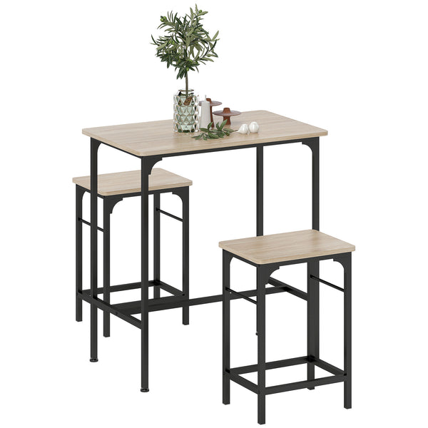 acquista Set da Pranzo 3 Pezzi con Tavolo da Cucina e 2 Sgabelli Bar in Legno e Acciaio color Legno e Nero