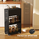 Carrello da Cucina 25x50x85 cm 2 Ripiani Aperti Cassetto e Parapetti in Legno e Acciaio Inox Nero      