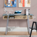 Scrivania da Ufficio Porta PC 120x60x74,5 cm in Acciaio Legno e Piano in Vetro 