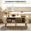 Tavolino da Soggiorno con Ante Scorrevoli 100x55x40 cm in Legno Canettato Rovere e Nero  