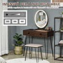 Consolle Trucco 2 Cassetti 80x40x136 cm con Specchio e Sgabello Noce