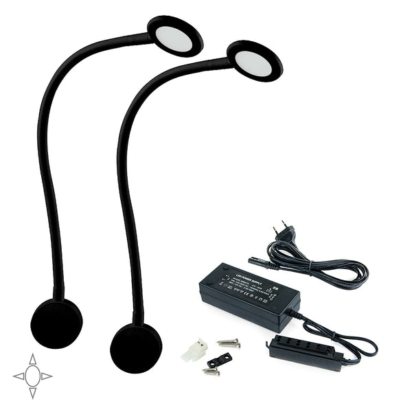 online Applique Led Kuma Rotondo Braccio Flessibile Sensore Touch Luce Bianca Plastica Nero 2 Pezzi Emuca