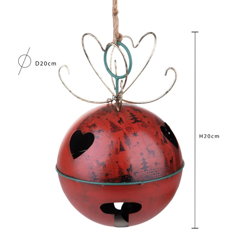 Addobbi Natalizi Sfera da Appendere Ø 20 cm in Metallo Rosso e Verde