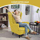 Poltrona con Poggiapiedi in Stile Moderno 75x83x104 cm in Tessuto Effetto Lino e Legno Giallo   