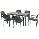 Set Tavolo e 6 Sedie Impilabili da Giardino in Tessuto a Rete e Tavolo Effetto Legno Grigio