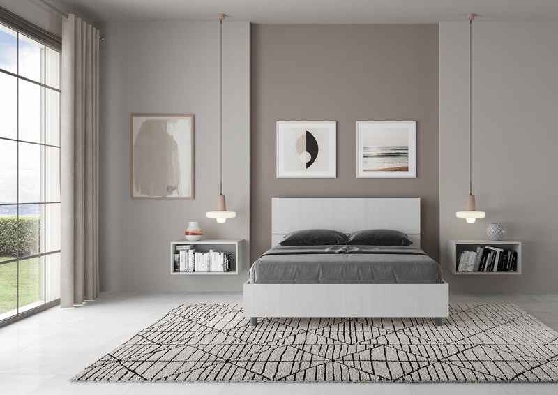 Letto Matrimoniale Francese Demas Testata Dritta  Bianco Frassino Varie Misure