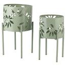 Set 2 Porta Vasi Ø20x36 cm e Ø25x43 cm con Piedistallo in Ferro Verde      