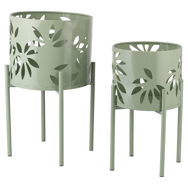 Set 2 Porta Vasi Ø20x36 cm e Ø25x43 cm con Piedistallo in Ferro Verde acquista