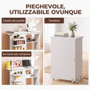 Mobile per Macchina da Cucire Pieghevole con Piano Ampio 3 Contenitori Mensola Inferiore e Ruote in Pannello di Particelle Bianco      