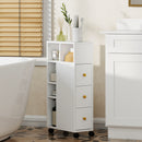 Mobiletto Bagno Salvaspazio 20x40x80 cm con Ruote 3 Cassetti e 5 Vani con Ripiani Regolabili Bianco      