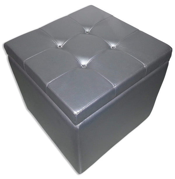 Cubo Pouf Contenitore in Similpelle e Cristalli Renier Argento online