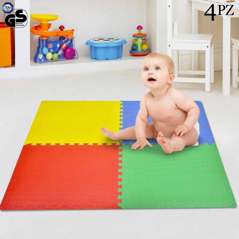 Tappeto Puzzle Maxi per Bambino 4pz 60x60 cm Colorati in Gomma EVA