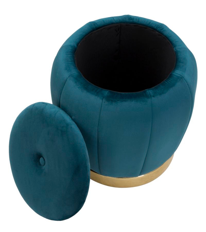 Pouf Contenitore Paris Oro Ø 43x43 cm in Legno e Poliestere Ottanio