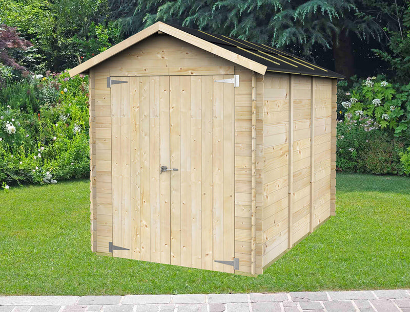 Casetta Box da Giardino per Attrezzi 178x273 cm con Porta Doppia Cieca in Legno Naturale