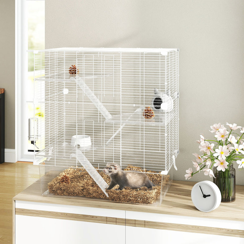Gabbia per Roditori 73x47x80 cm Multilivello con Accessori Inclusi in Acciaio e PET Bianco  