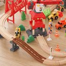 Trenino Giocattolo per Bambini 3+ Anni 86,1x76,1x25 cm 91 Pezzi con Gru Binari Veicoli e Personaggi in Legno Multicolore      