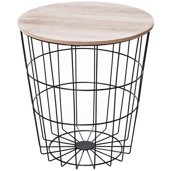 sconto Tavolino da Soggiorno Contenitore in Metallo Ø39,5x43 cm Nero e Legno