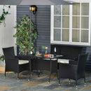 Set da Giardino Divano 2 Poltrone e Tavolo in Rattan Nero
