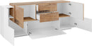 Credenza 3+2 Ante e 2 Cassetti 220x86x45 cm New Coro Bianco Lucido e Acero Pereira