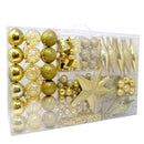 Set 102 Addobbi per Albero di Natale con Palline Calze Stelle e Pigne in Plastica e Polistirolo Oro      