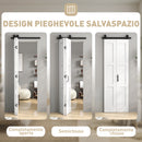 Porta Scorrevole a Soffietto 71,2x3,5x213,4 cm Stile Rustico Kit Montaggio con Maniglia in MDF Bianco Effetto Legno      