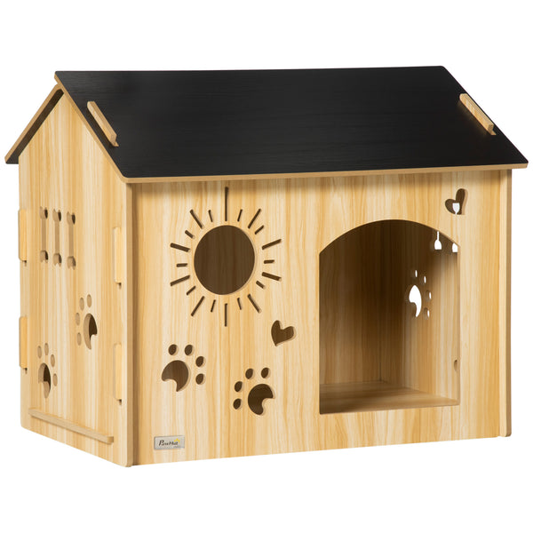 acquista Cuccia per Cani da Interno 69x50x58,5cm Casetta Intagliata in MDF Quercia e Nero