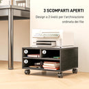 Mobile Porta Stampante a 2 Ripiani in Legno con Ruote per Ufficio e Studio 47x40x22,5 cm in Truciolato Nero